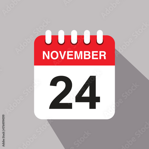 24 november calendar date icon. vector illustration with shadow design