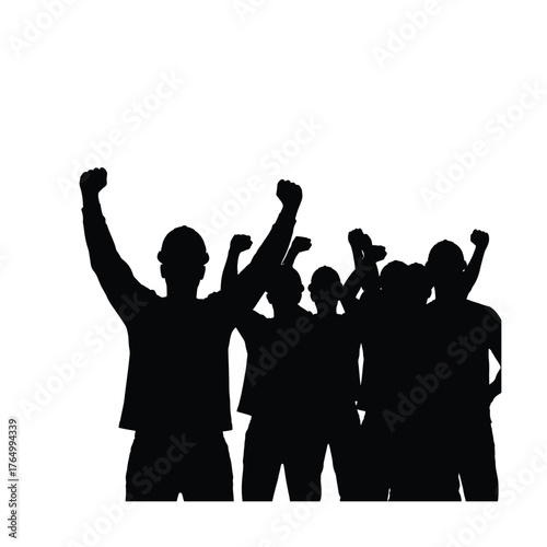 Group of people raising fists in protest silhouette