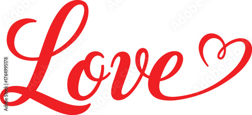 A stylized red script font spelling out the word "Love" with the 'e' transitioning into a heart shape.