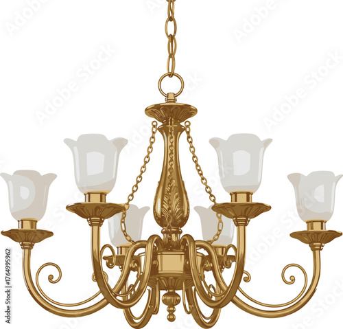 Chandelier, Ornate, Classic, Gold, Brass, Elegant, Lighting, Interior, Decor, Vintage, Fixture, Arms, Glass, Shade, Hanging, Decorative, Luxury, Traditional, Design, Symmetry