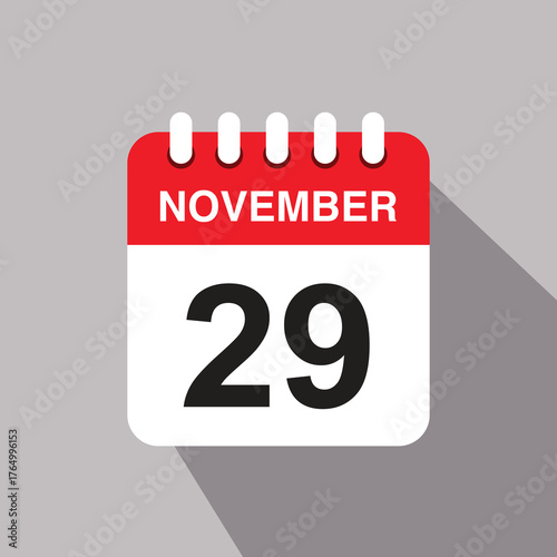 29 november calendar date icon. vector illustration with shadow design