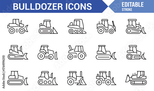 Industrial Vehicle Icons — Outline Vector Illustrations for Construction and Mechanical Design