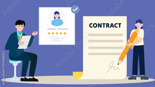Business Agreement and Job Contract Signing – Recruitment and Partnership Concept Illustration