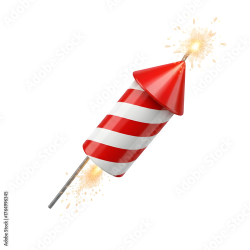 3D realistic fireworks rocket icon isolated on white