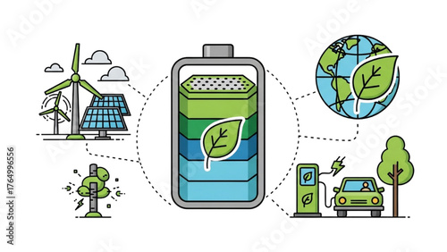 Sustainable Energy Green Battery Powering Renewable Resources and Electric Vehicles