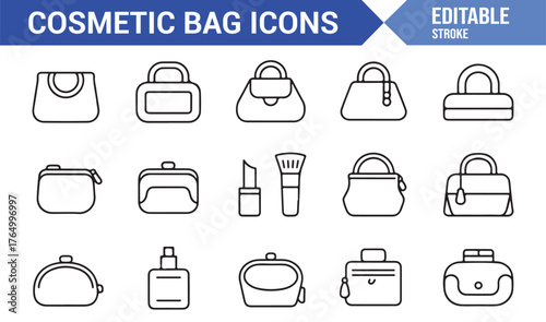 Makeup Bag Vector Icons — Outline Illustrations for Fashion, Beauty, and Personal Care Design