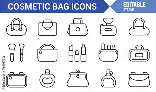 Beauty Accessories Icon Set — Editable Vector of Cosmetic Bags and Makeup Tools