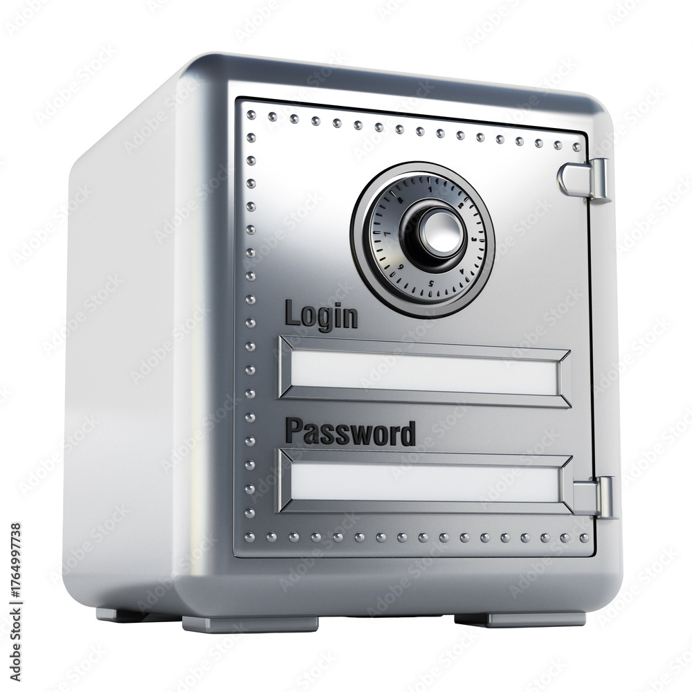Fototapeta premium Steel safe with login and password screen on transparent background. 3D illustration