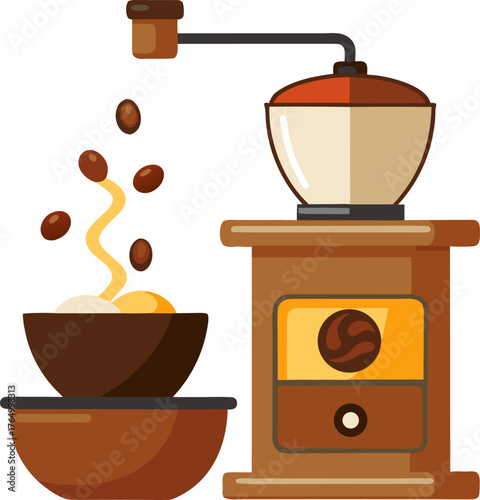 Coffee grinder and cappuccino cup combo , white background  
