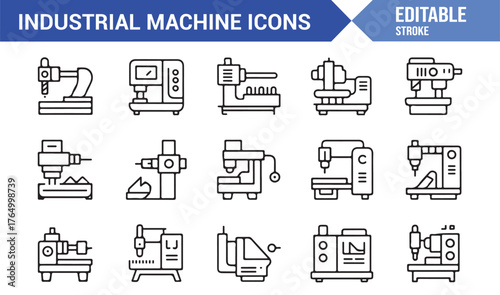 Vector Industrial Tool Icons — Outline Illustrations for Manufacturing, Production, and Automation Design