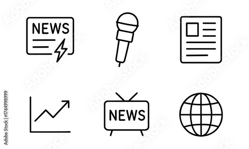 Journalism and media outline icons ,news, microphone, newspaper
