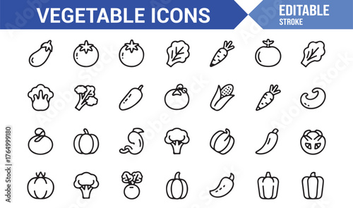 Minimal Line Art Vegetable Icons — Vector Illustrations for Organic and Healthy Food Concepts