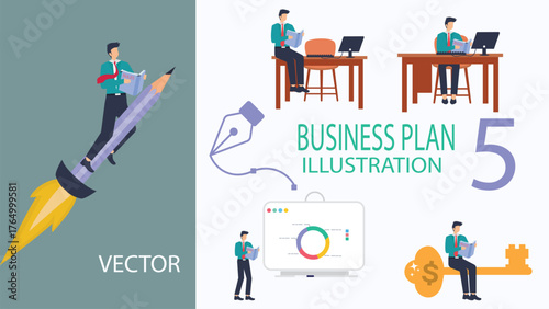 Business Plan Strategy and Startup Teamwork Vector Illustration