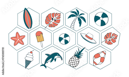 Summer Beach Icon set Collection Vector illustration, easily editable..