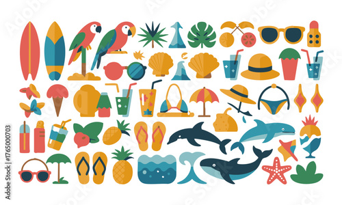 Summer Holiday Essentials Icons Collection Vector illustration, easily editable.