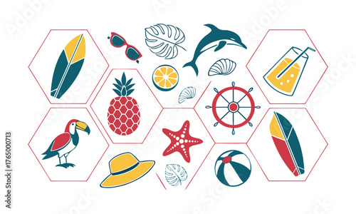 Tropical Vacation Set Collection Vector illustration, easily editable.