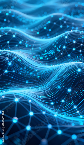 Blue business technology quantum communication particle grid background