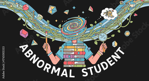 Explore the creative mind with this vibrant illustration representing knowledge, imagination, and abstract learning, perfect for educational concepts and innovative design projects