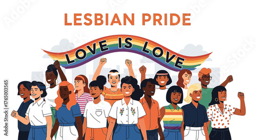 Celebrate lesbian pride with diverse women supporting love and equality, perfect for event promotions, social media campaigns, and inclusive marketing materials that champion diversity