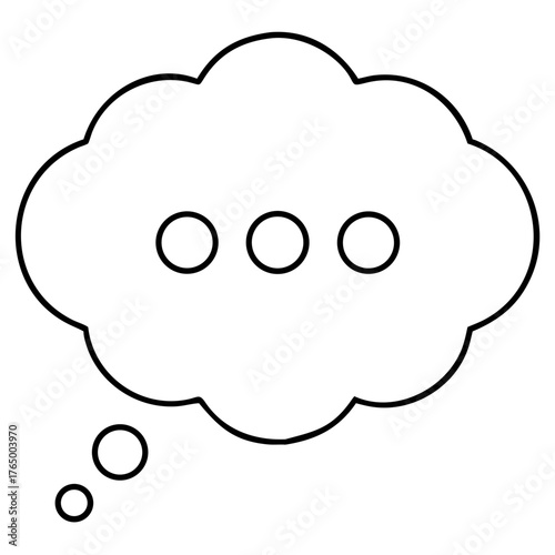 3d icon of a black and white outline of a thought bubble with three dots inside