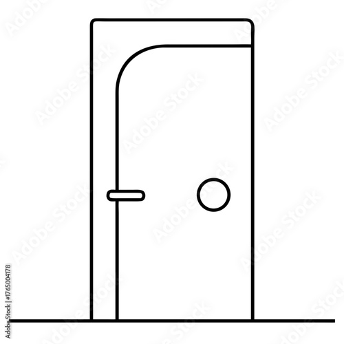 3d icon of a simple black and white line drawing of a closed door with a doorknob