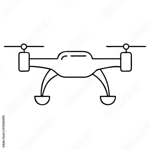 3d icon of a simple line drawing of a drone from a front view, showing its propellers, body, and landing gear