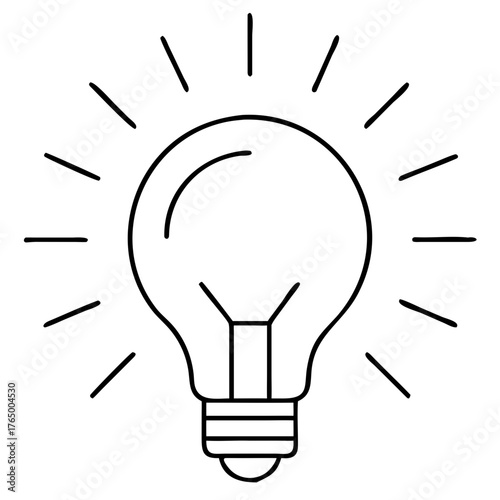 3d icon of a black and white line drawing of a glowing light bulb