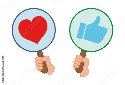 Icon with a thumb and a heart. Like buttons. Hand holding a sign with a like symbol. EPS10 Vector illustration