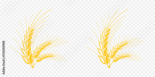 Icon silhouette with yellow ears of wheat. Organic golden wheat ears. Dry mature ripe ears. EPS 10. Vector illustrations