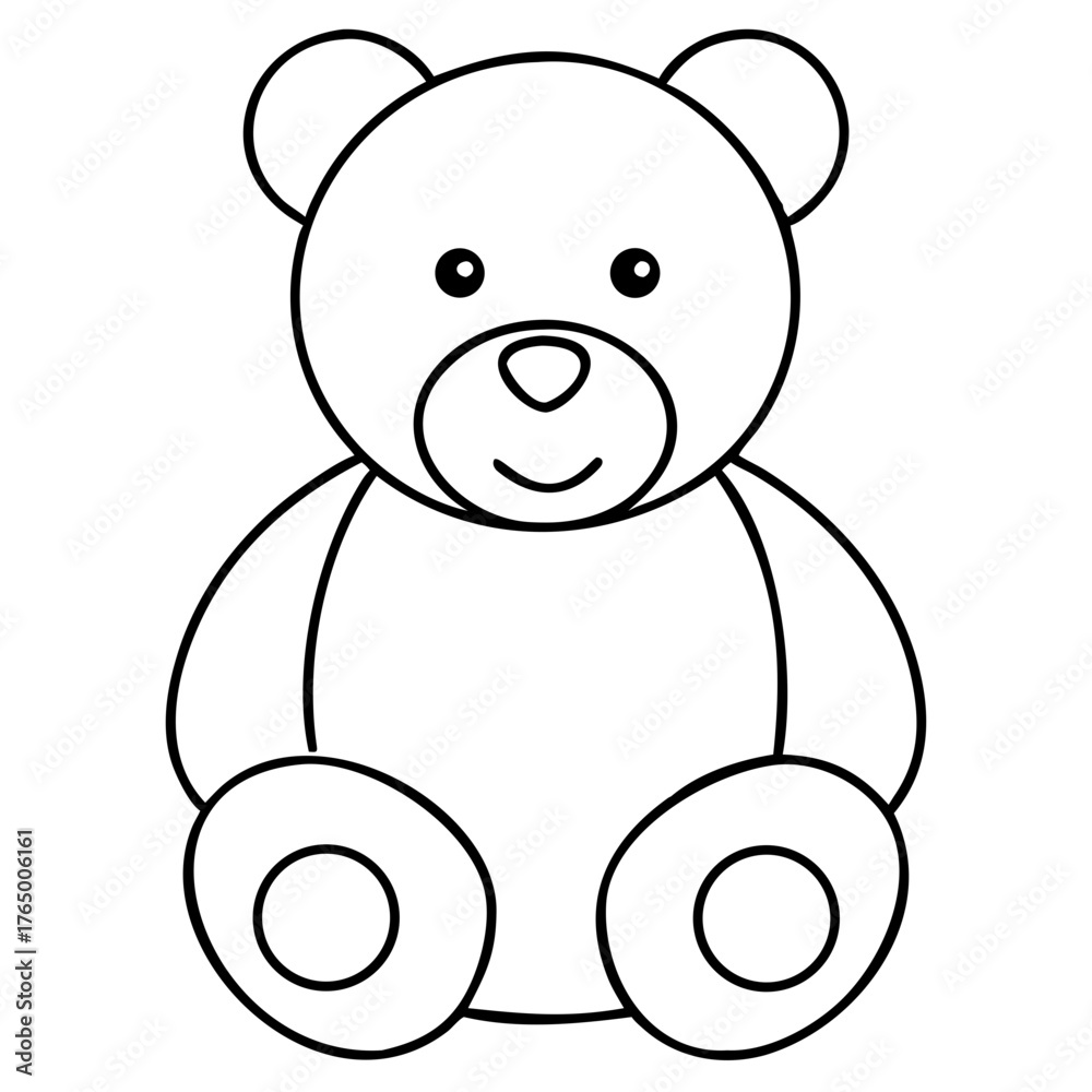 Fototapeta premium 3d icon of a cute black and white line drawing of a teddy bear sitting down