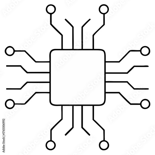 3d icon of outline of a central processing unit cpu chip with multiple pins extending outwards, isolated on a