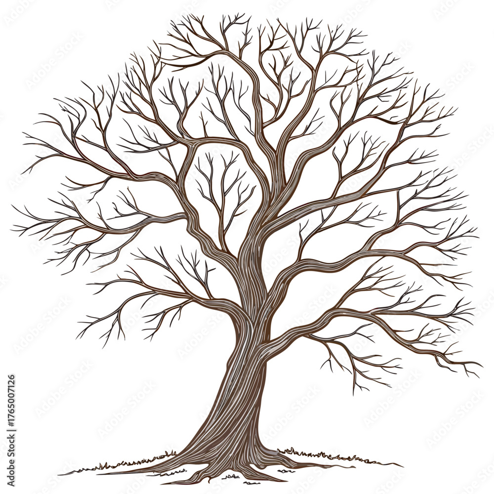 Obraz premium Bare winter tree silhouette graphic illustration branch details nature art design element symbol white background