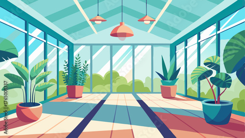 A bright and airy sunroom with floortoceiling windows and hanging plants creating a seamless blend between indoors and outdoors.