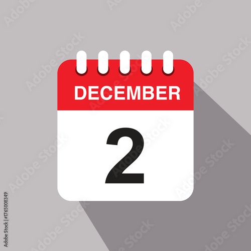 2 december calendar date icon. vector illustration with shadow design