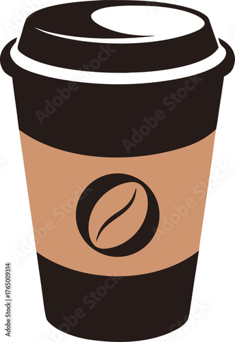  Cappuccino in takeaway paper cup with sleeve Silhouette  , white background 
