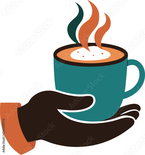 Cozy hand holding cappuccino mug Silhouette  , white background 