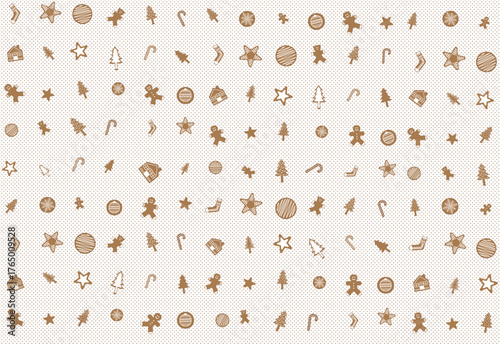 Christmas background pattern featuring gingerbread cookies with a white background, perfect for design, backdrops, gift wrapping, tablecloths, napkins, blankets, and social media or banner background