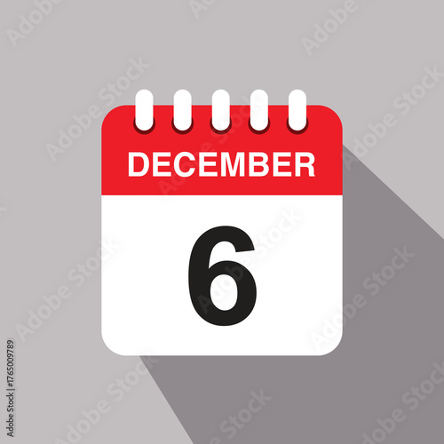 6 december calendar date icon. vector illustration with shadow design