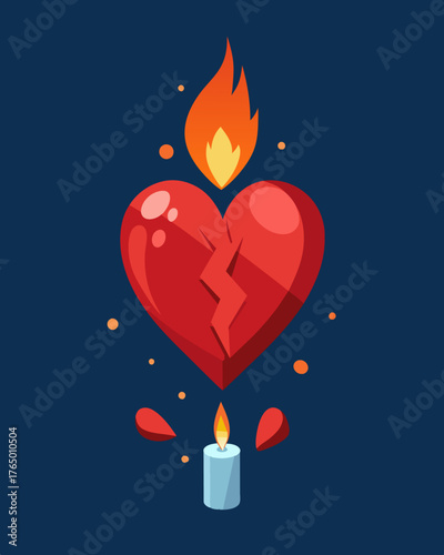 A heart that had been shattered and repaired so many times with a small gaslight flame that kept it burning nonetheless.. Vector illustration