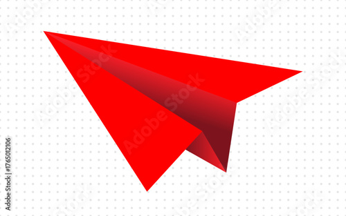 Red paper airplane vector, mail message send icon, travel, delivery, communication, or new idea concept