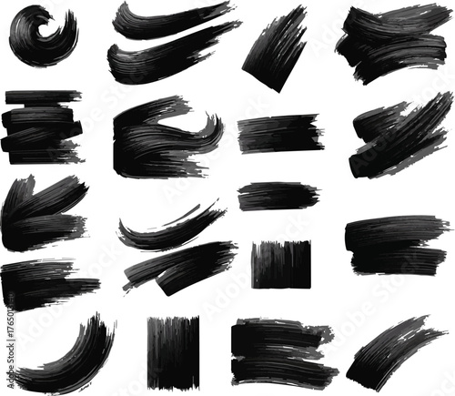 Collection of black watercolor vector brush strokes