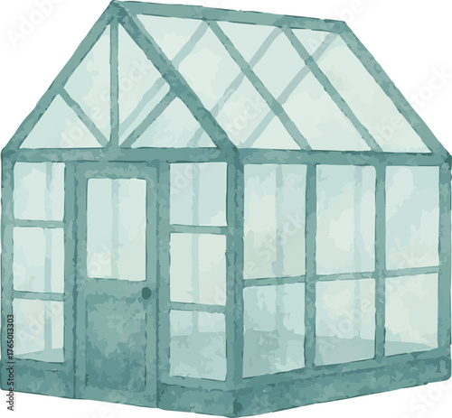 Vector adorable watercolor illustration of a glasshouse
