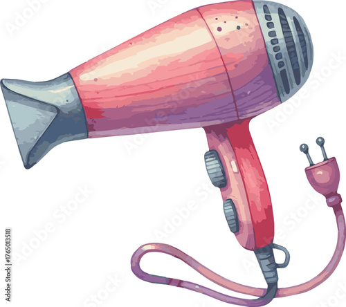 Vector watercolor painted illustration of a hair dryer