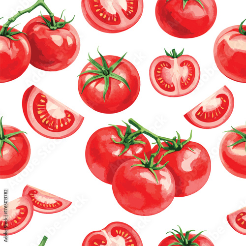 Seamless vector pattern with watercolor tomatoes