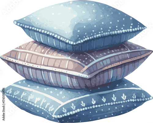 Vector watercolor painted illustration of pillows