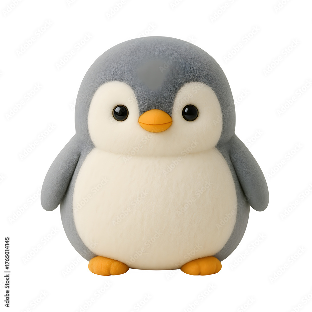 Fototapeta premium Adorable, chubby cartoon penguin illustration with big, expressive eyes and a friendly demeanor.