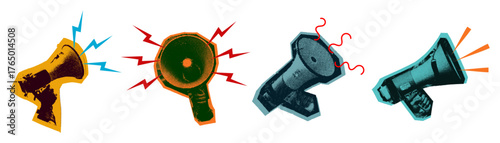 Megaphone Pop Art Retro Announcement Paper Cut Out Vector 