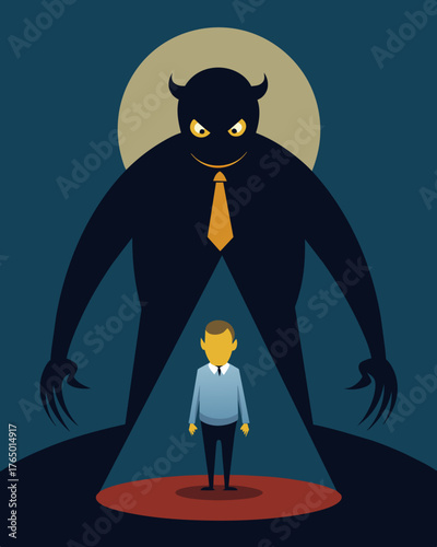 A looming darkness representing the weight and power of a bullys hold over their victim.. Vector illustration