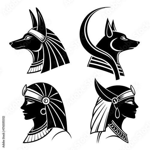Egyptian gods and pharaohs silhouettes vector set