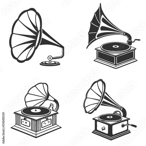 Collection of vintage gramophones in vector format